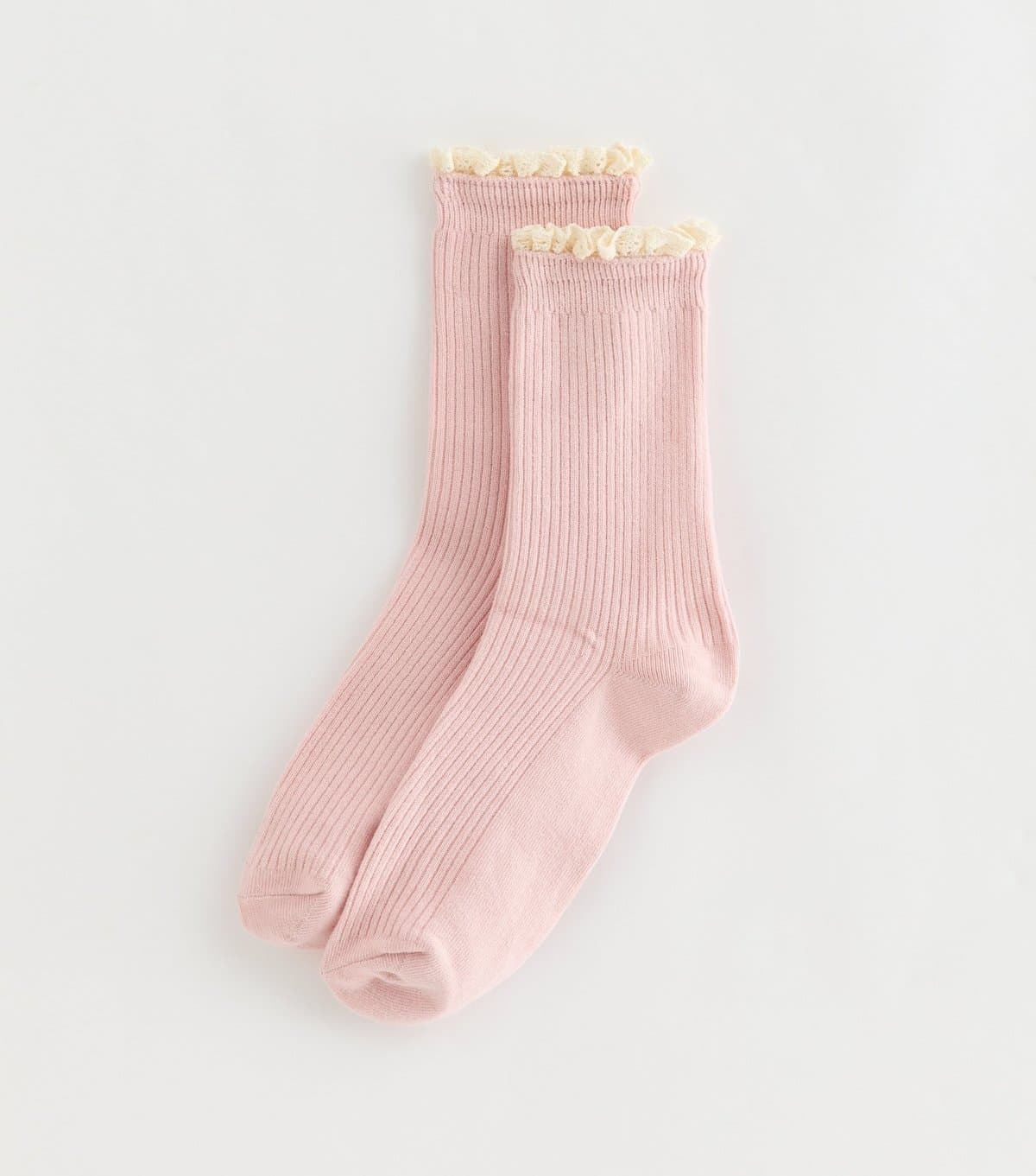 New Look Light Pink Ribbed Crochet Frill Ankle Socks New Look
