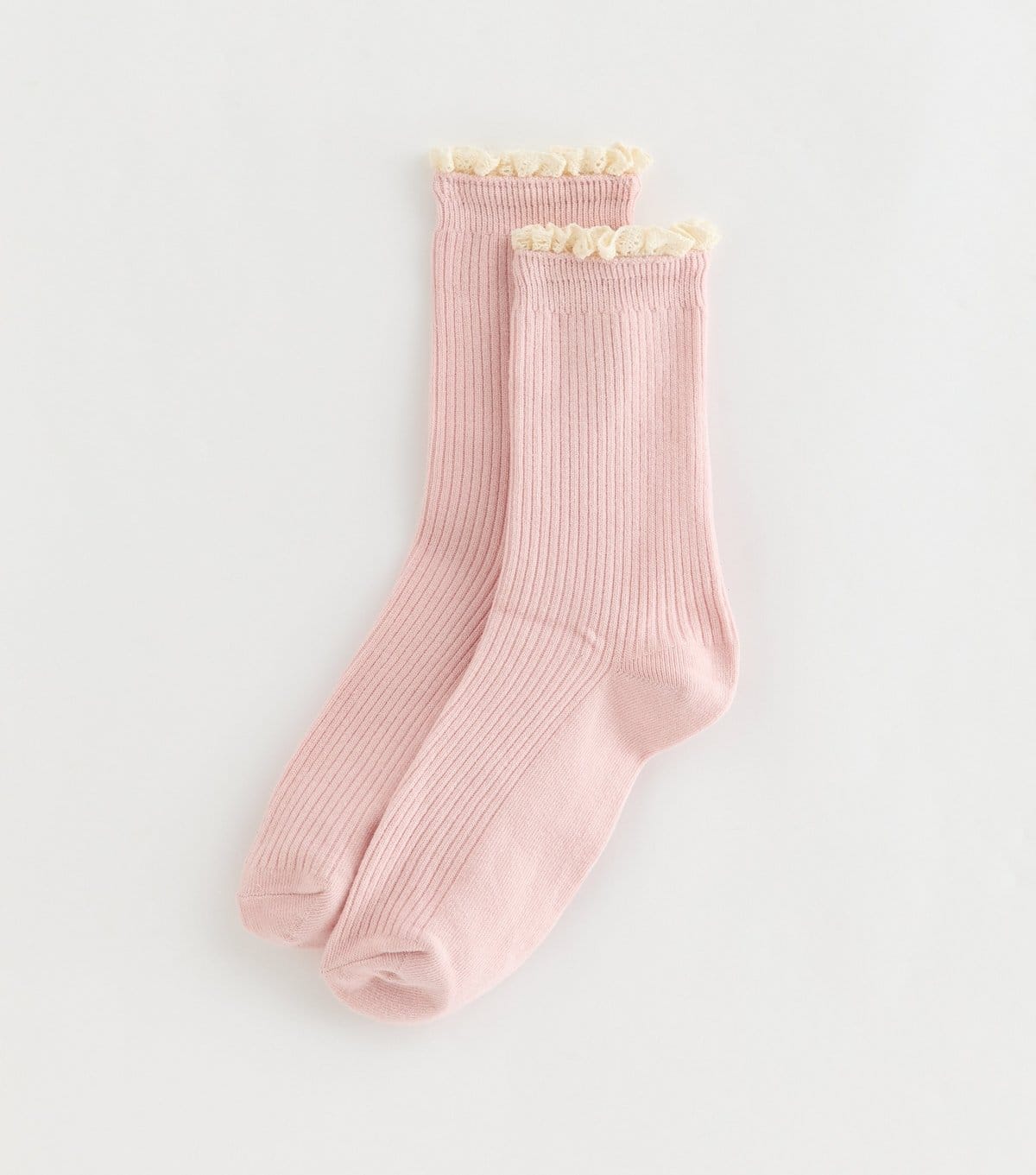 New Look Light Pink Ribbed Crochet Frill Ankle Socks New Look - 1