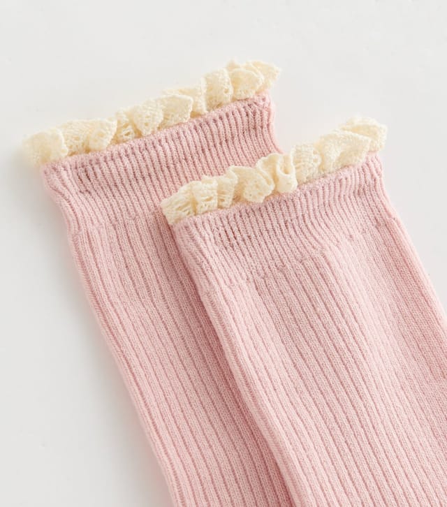 New Look Light Pink Ribbed Crochet Frill Ankle Socks New Look - 2