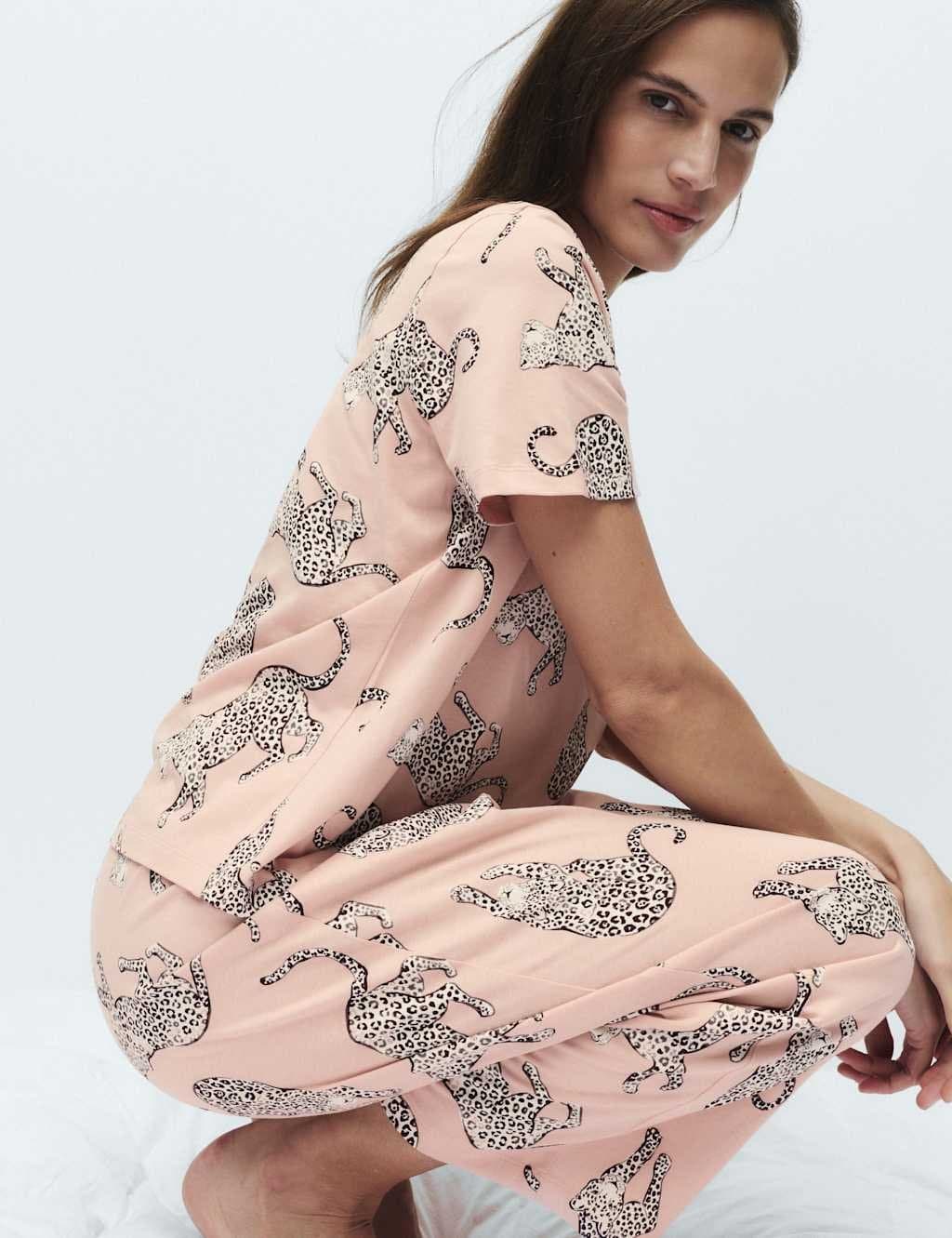 Marks & Spencer M&S Pure Cotton Printed Pyjama Set Pink Mix