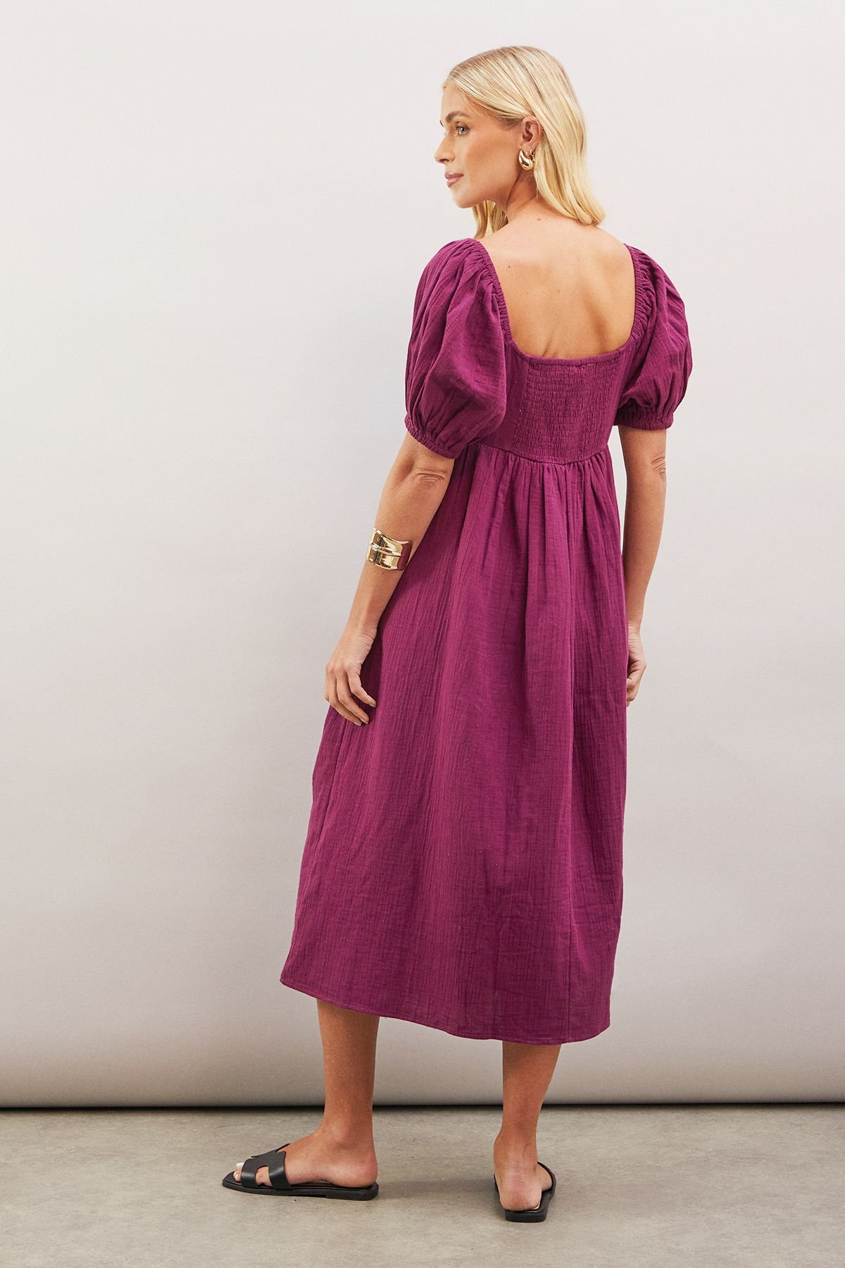 Wallis Wallis Women's Petite Palm Embroidered Textured Midi Dress in Plum - 3