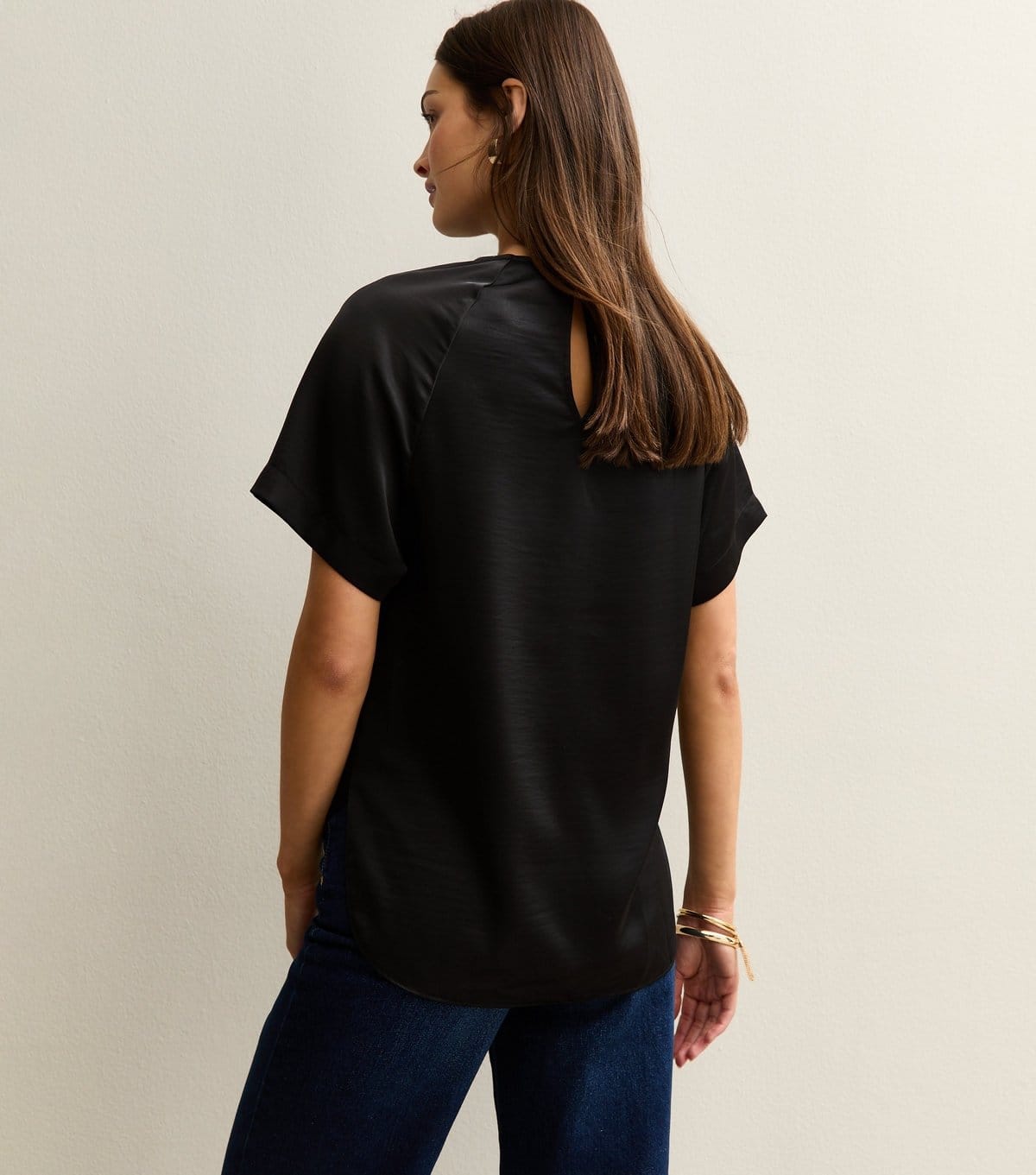 New Look Women's Tall Black Satin Short Sleeve Top New Look - 4
