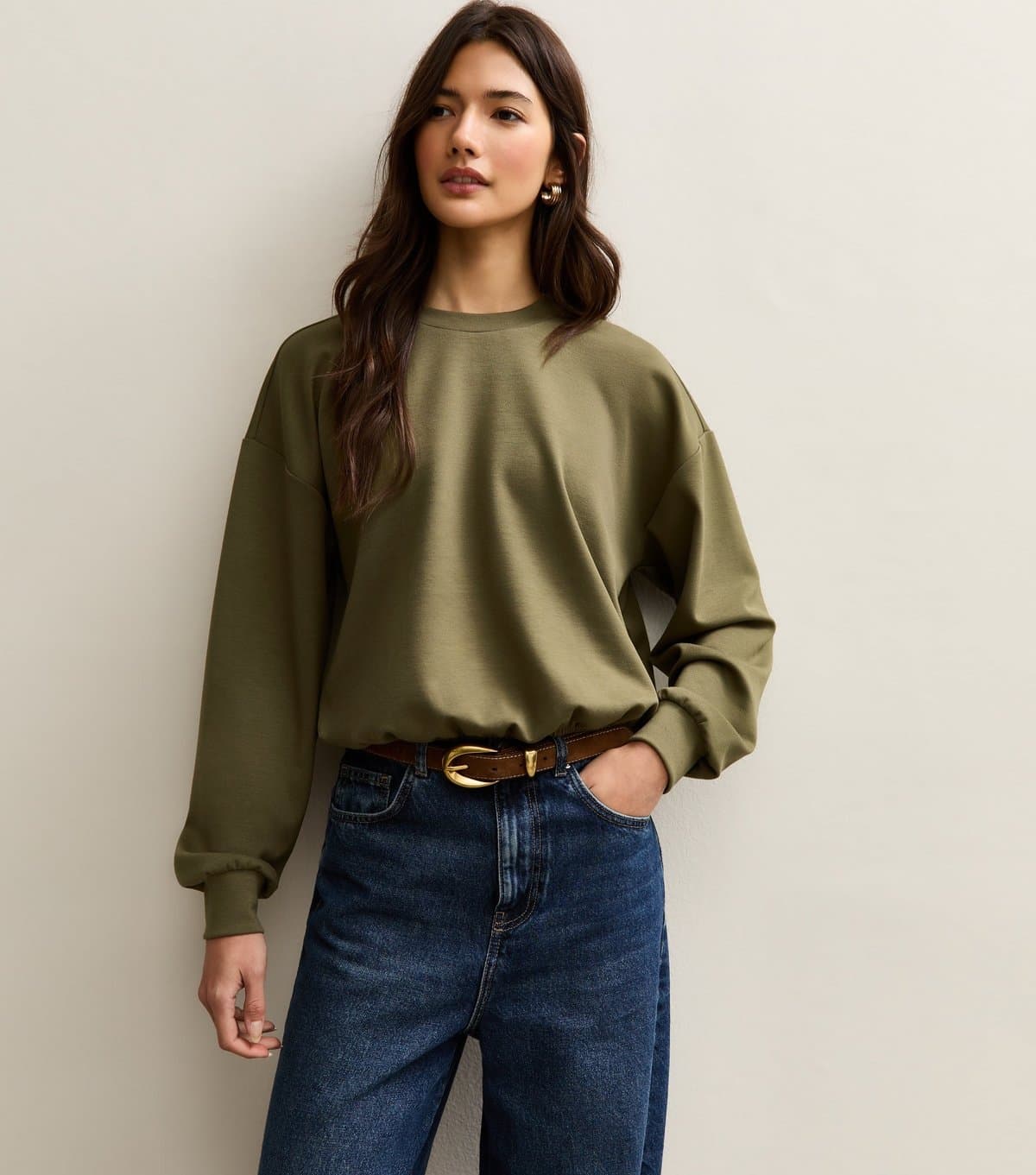 New Look New Look Dark Khaki Bubble Hem Sweatshirt