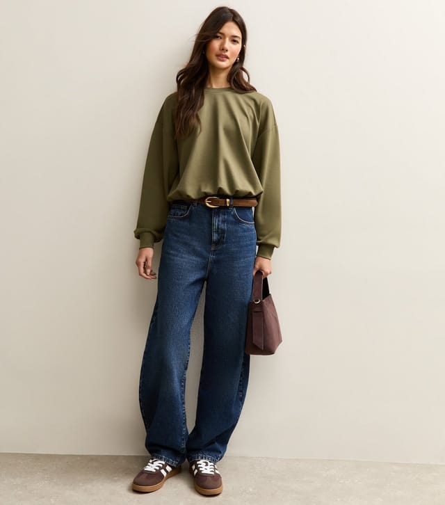 New Look Women's Dark Khaki Bubble Hem Sweatshirt New Look - 2