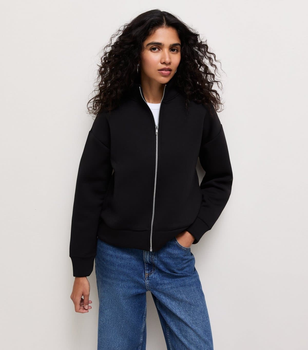 New Look Women's Black Scuba Zip Through Sweatshirt New Look