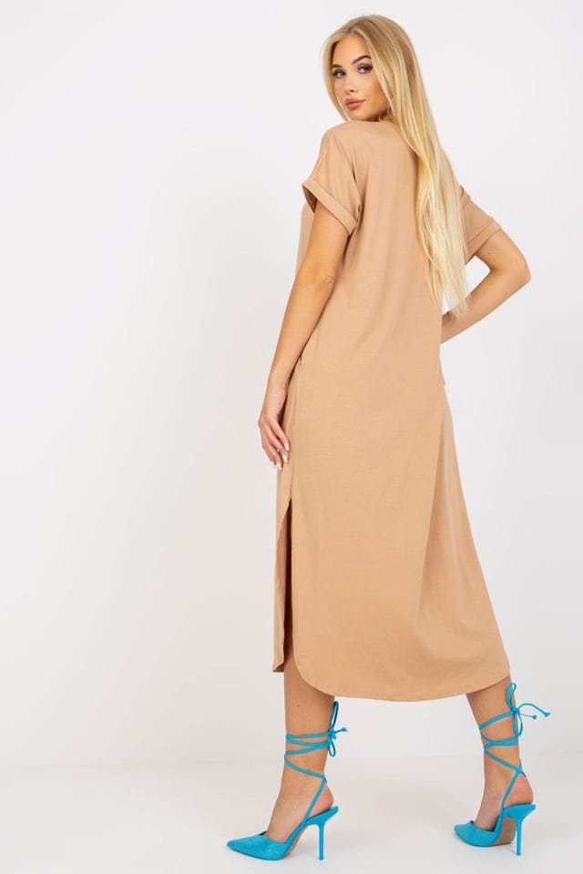 Love Lace Love Lace Women's Short Sleeve Dress With Pockets Slits in Beige - 3