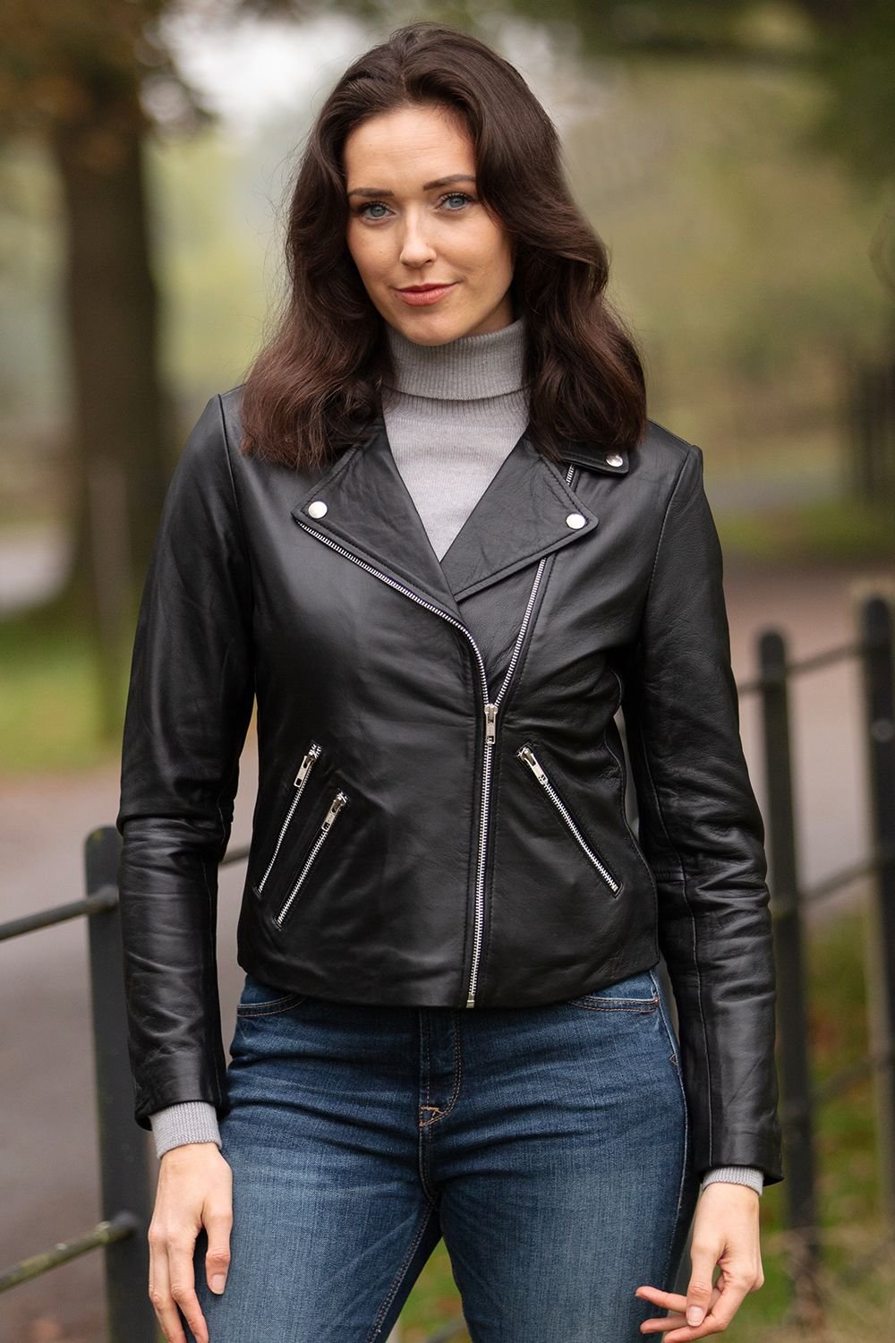 Brampton London Brampton London Women's Classic Leather Biker Style Jacket in Black - 2