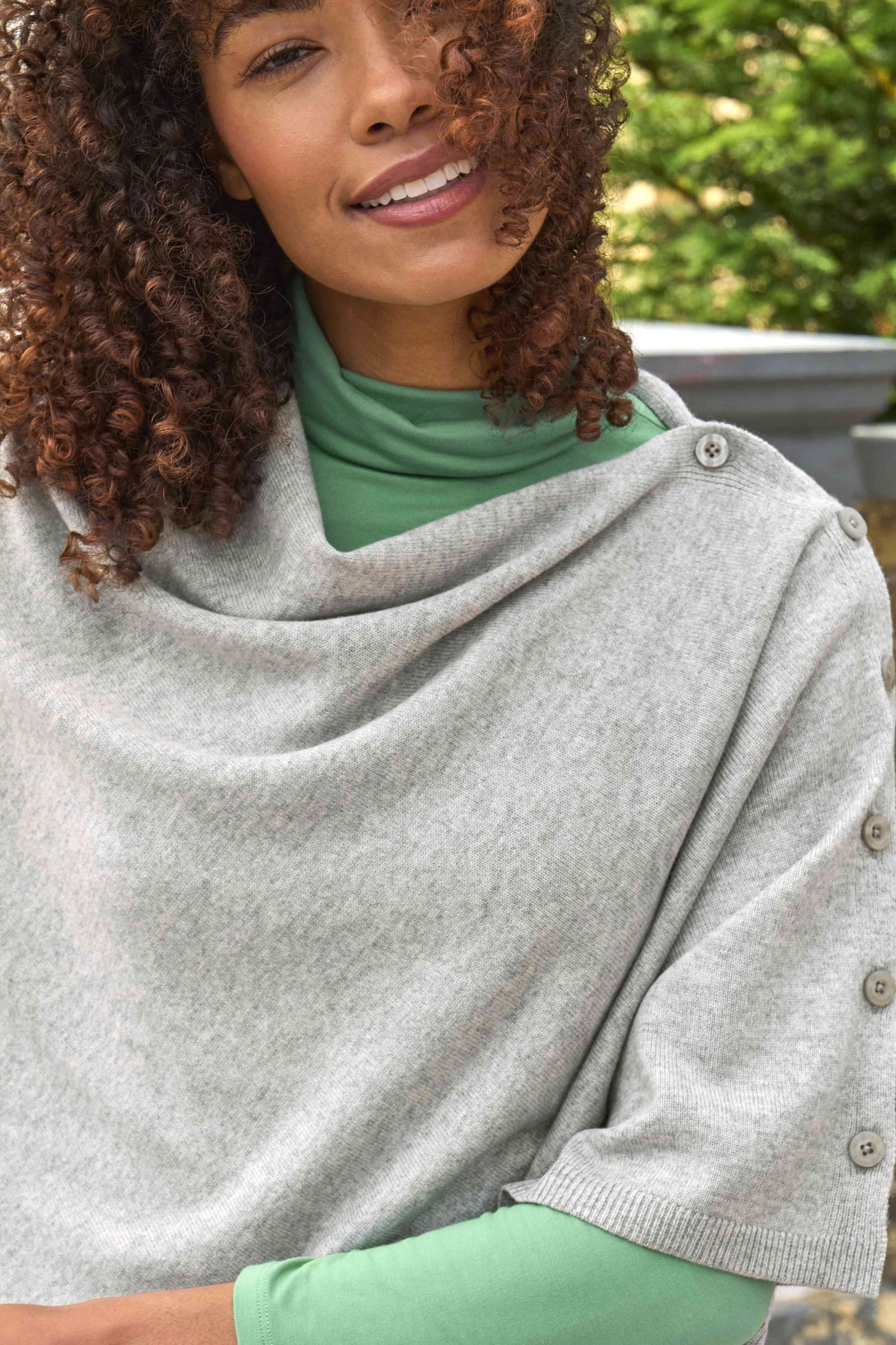 WoolOvers WoolOvers Women's Cashmere Merino Blend Button Poncho in Light Grey - 2