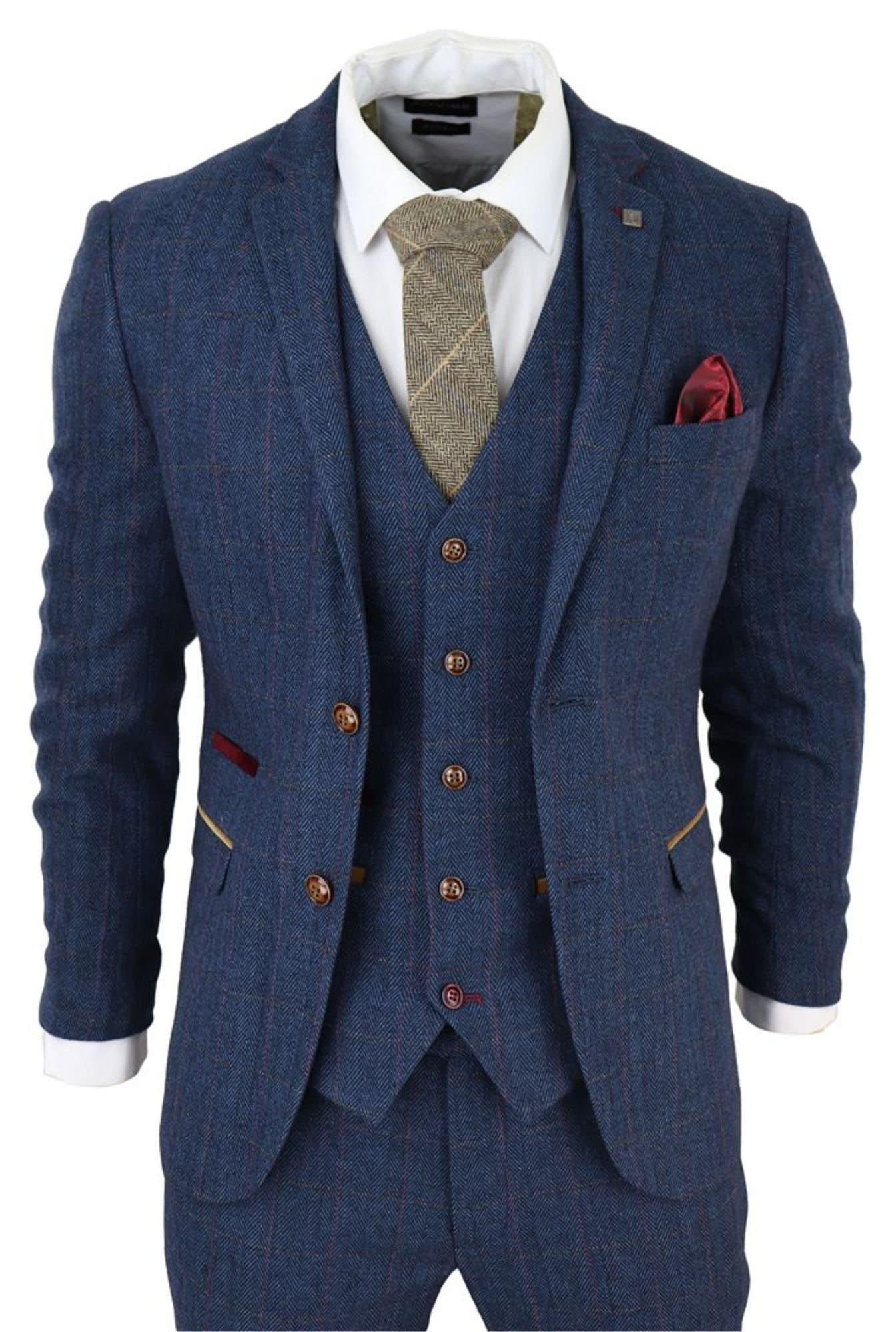Paul Andrew Paul Andrew Men's Scott - Blue 3 Piece Tweed Check Suit