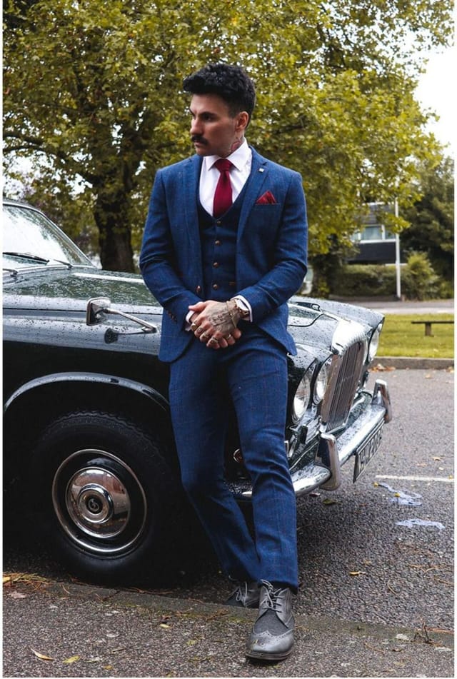 Paul Andrew Paul Andrew Men's Scott - Blue 3 Piece Tweed Check Suit - 2