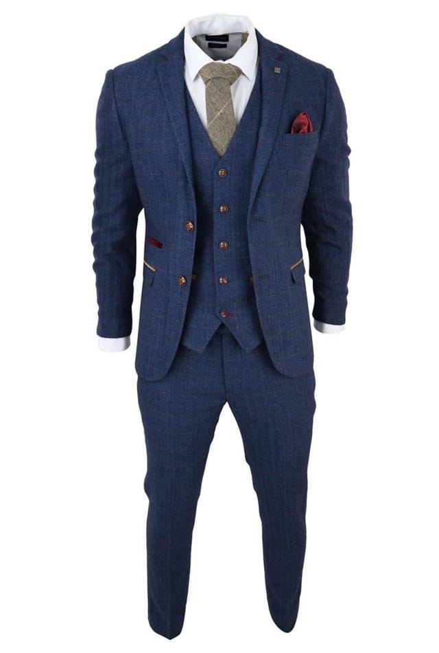 Paul Andrew Paul Andrew Men's Scott - Blue 3 Piece Tweed Check Suit - 3