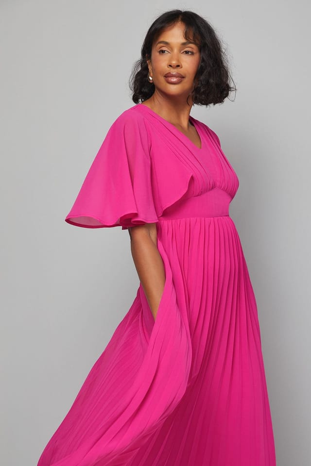 Wallis Wallis Women's Pleated Cape Sleeve Midi Dress in Pink - 2