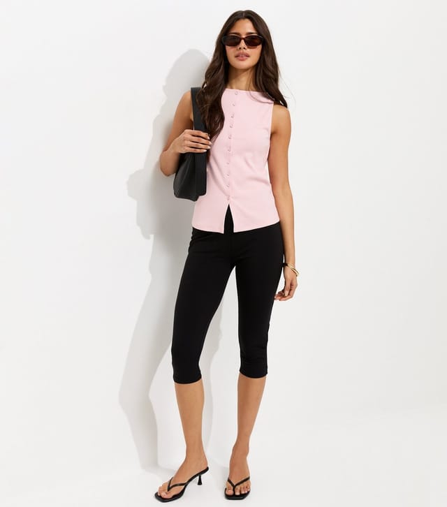 New Look Women's Bright Pink Cotton Rich Button Through Tank Top New Look - 2