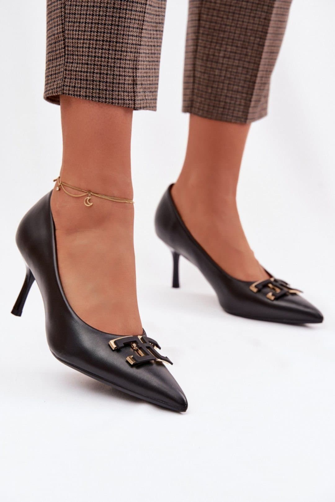 Love Lace Love Lace Black Leather High Heel Shoes With Front Accent
