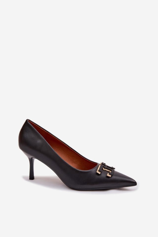 Love Lace Love Lace Women's Slim Pointed Toe High Heel Shoes With Front Accent in Black - 2