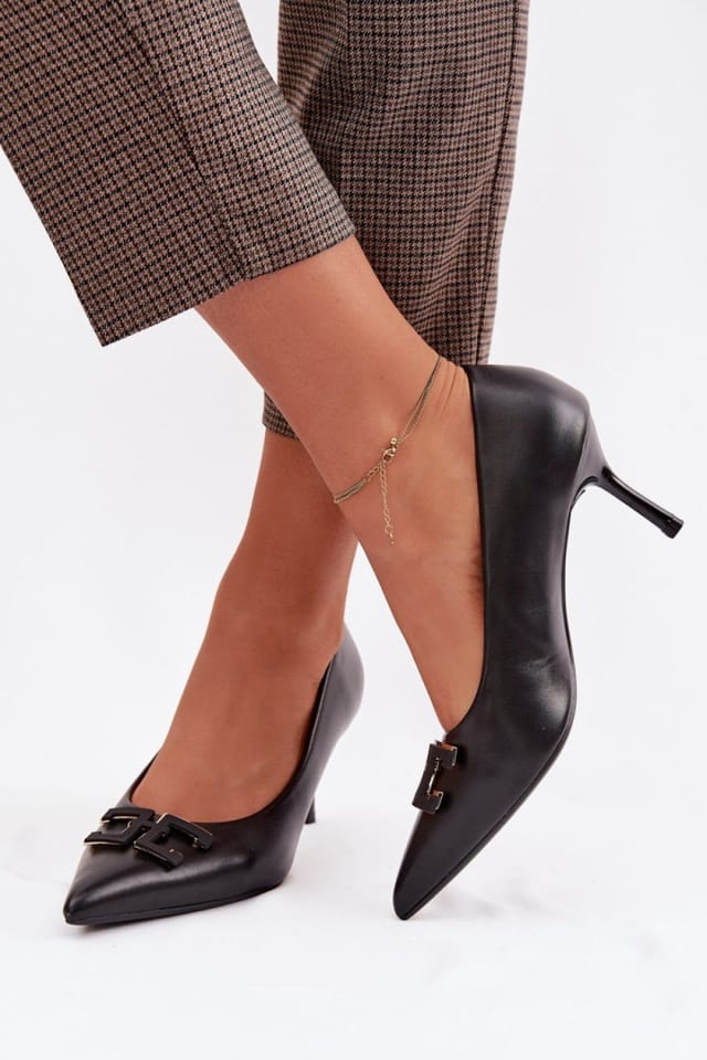 Love Lace Love Lace Women's Slim Pointed Toe High Heel Shoes With Front Accent in Black - 3