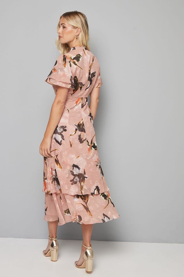Wallis Wallis Women's Petite Floral Burn Out Ruffle Midi Dress in Blush - 3