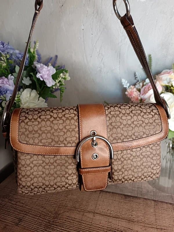 Coach Coach Vintage Y2k Brown Signature Canvas Soho Shoulder Bag with Leather Trim
