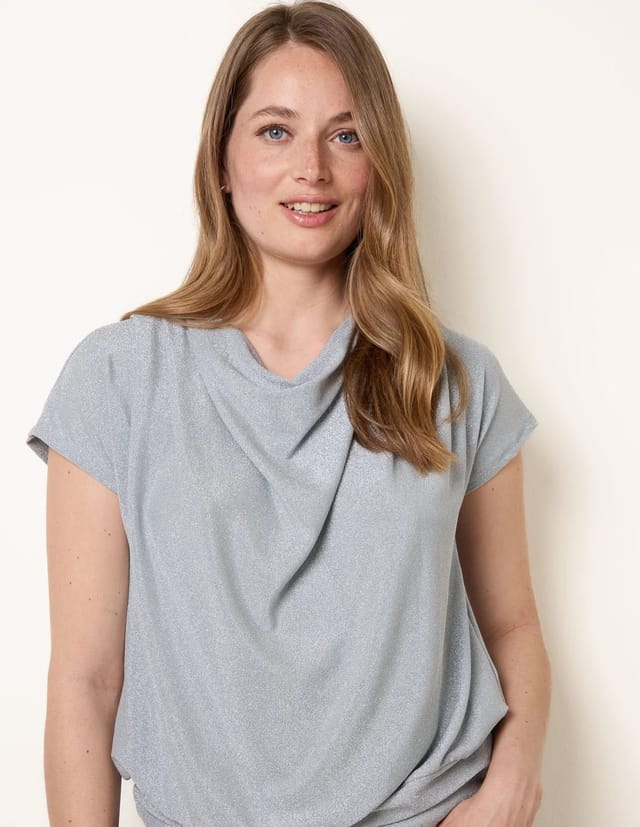 Blue Vanilla Metallic Cowl Neck Draped Top - 2