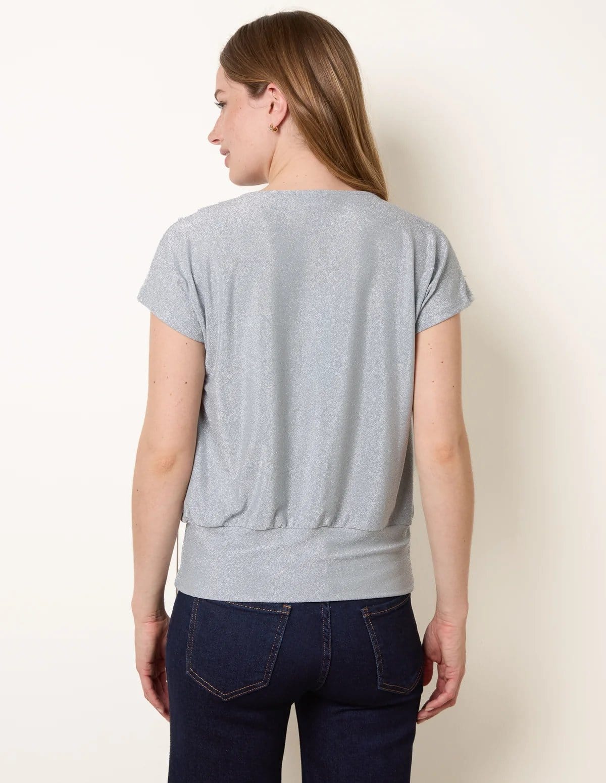 Blue Vanilla Metallic Cowl Neck Draped Top - 4