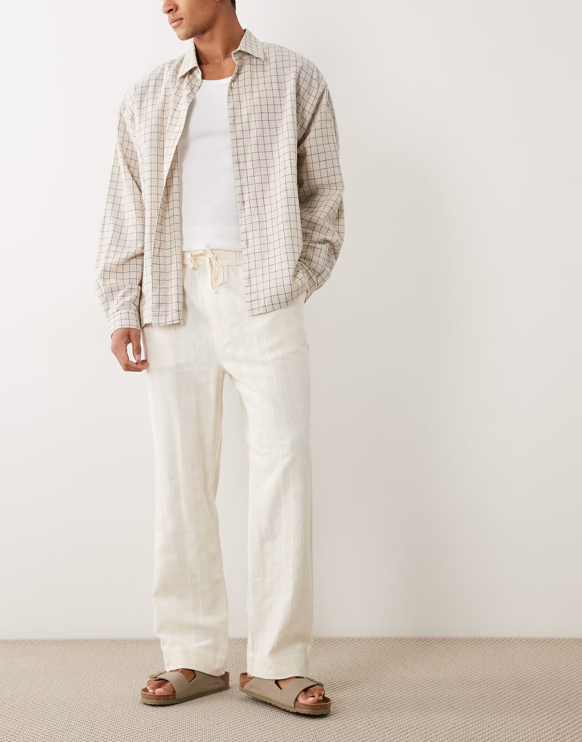 ASOS Brave Soul regular fit relaxed trousers in cream textured stripe