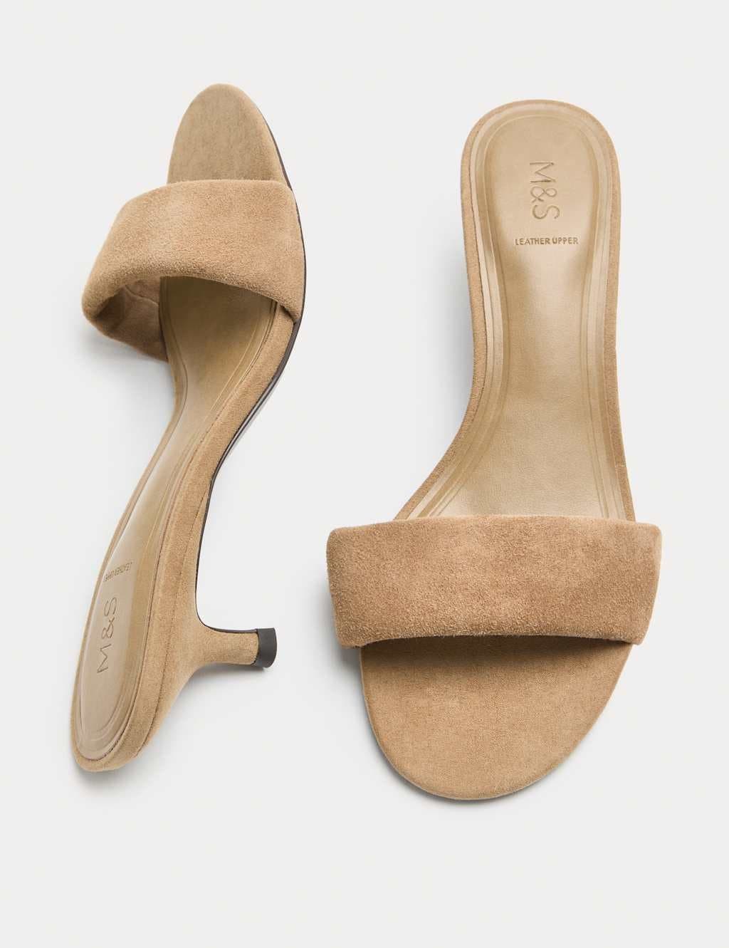 Marks & Spencer M&S Suede Kitten Heel Open Toe Mules Taupe