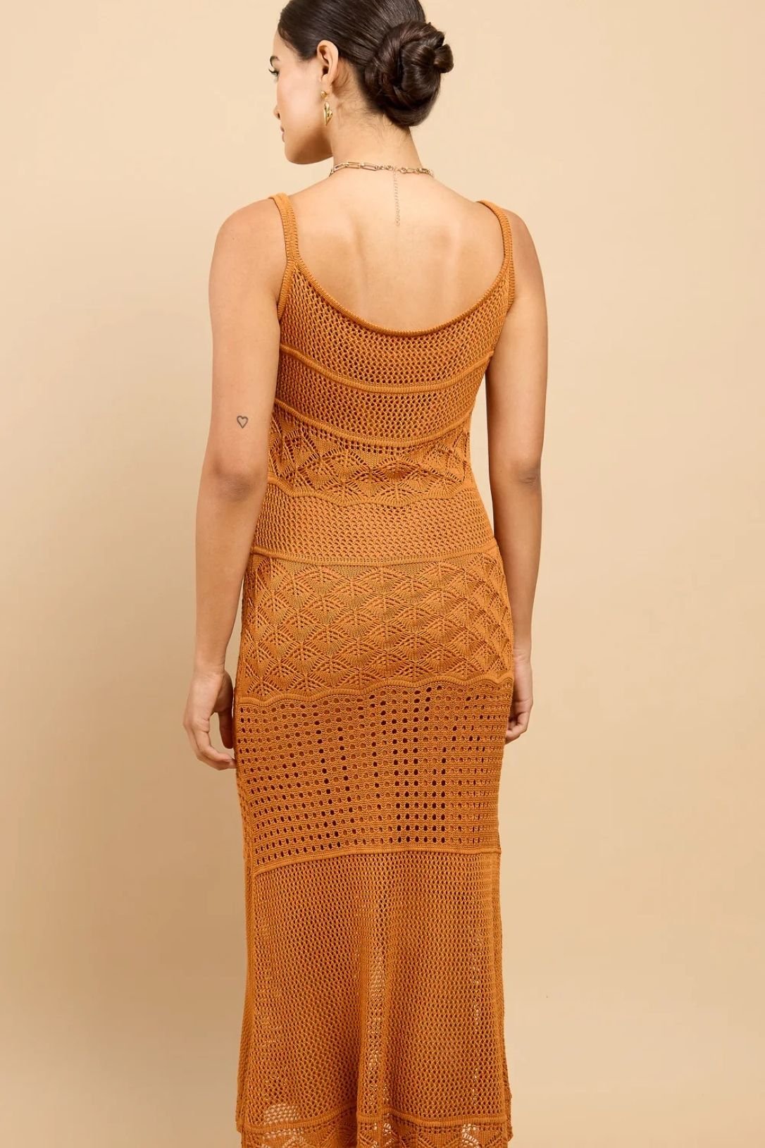 Little Mistress Little Mistress Women's Brown Crochet Midaxi Dress in Tan - 2