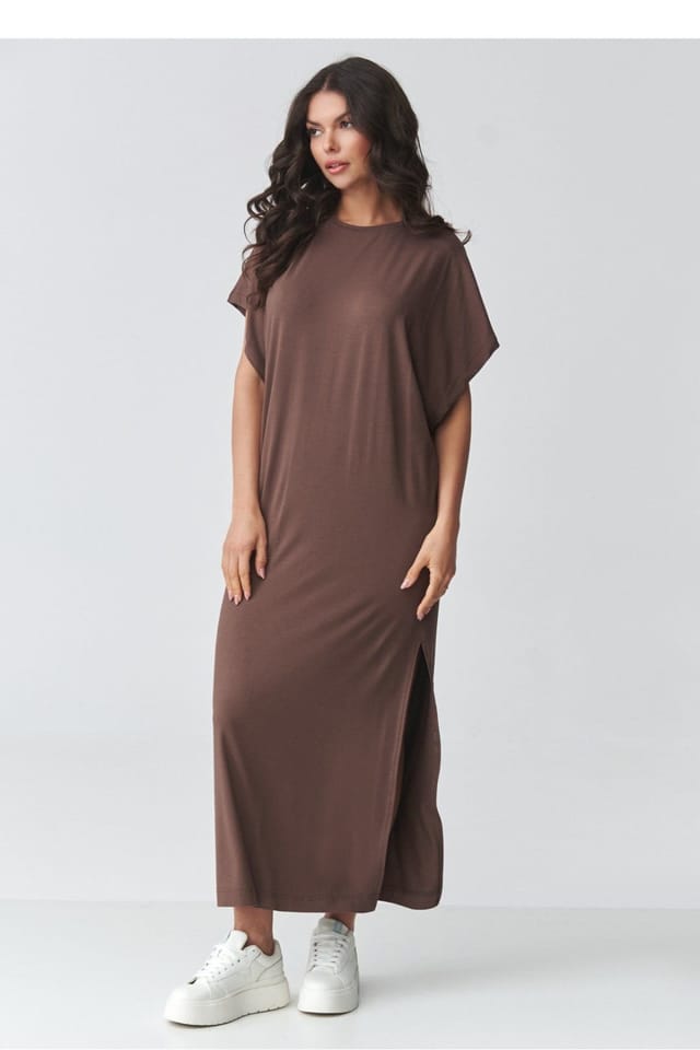 Love Lace Love Lace Women's Oversized Maxi Dress with Side Slit Style 225675 in Brown - 2