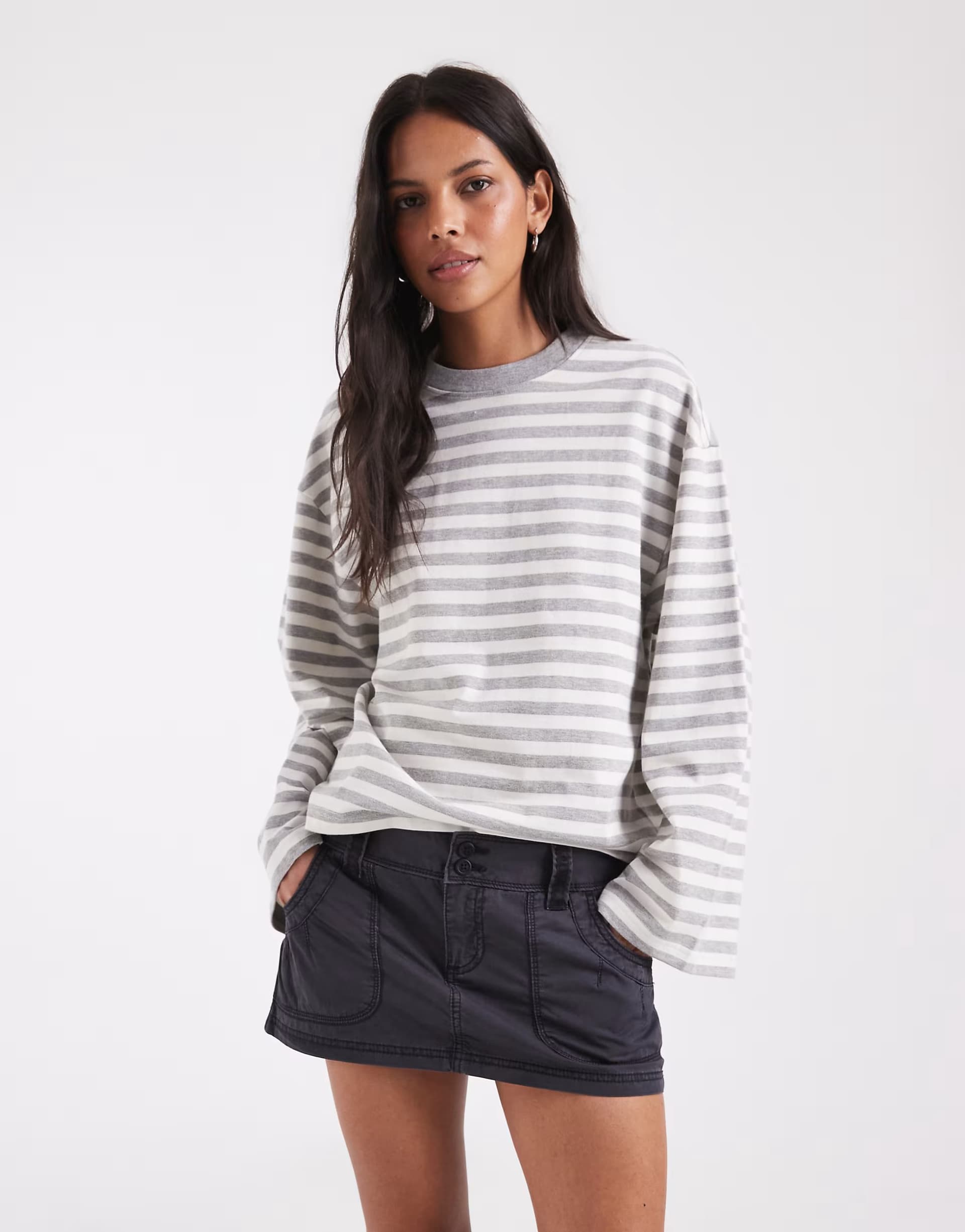 ASOS Hollister low rise poplin mini skirt in dark grey