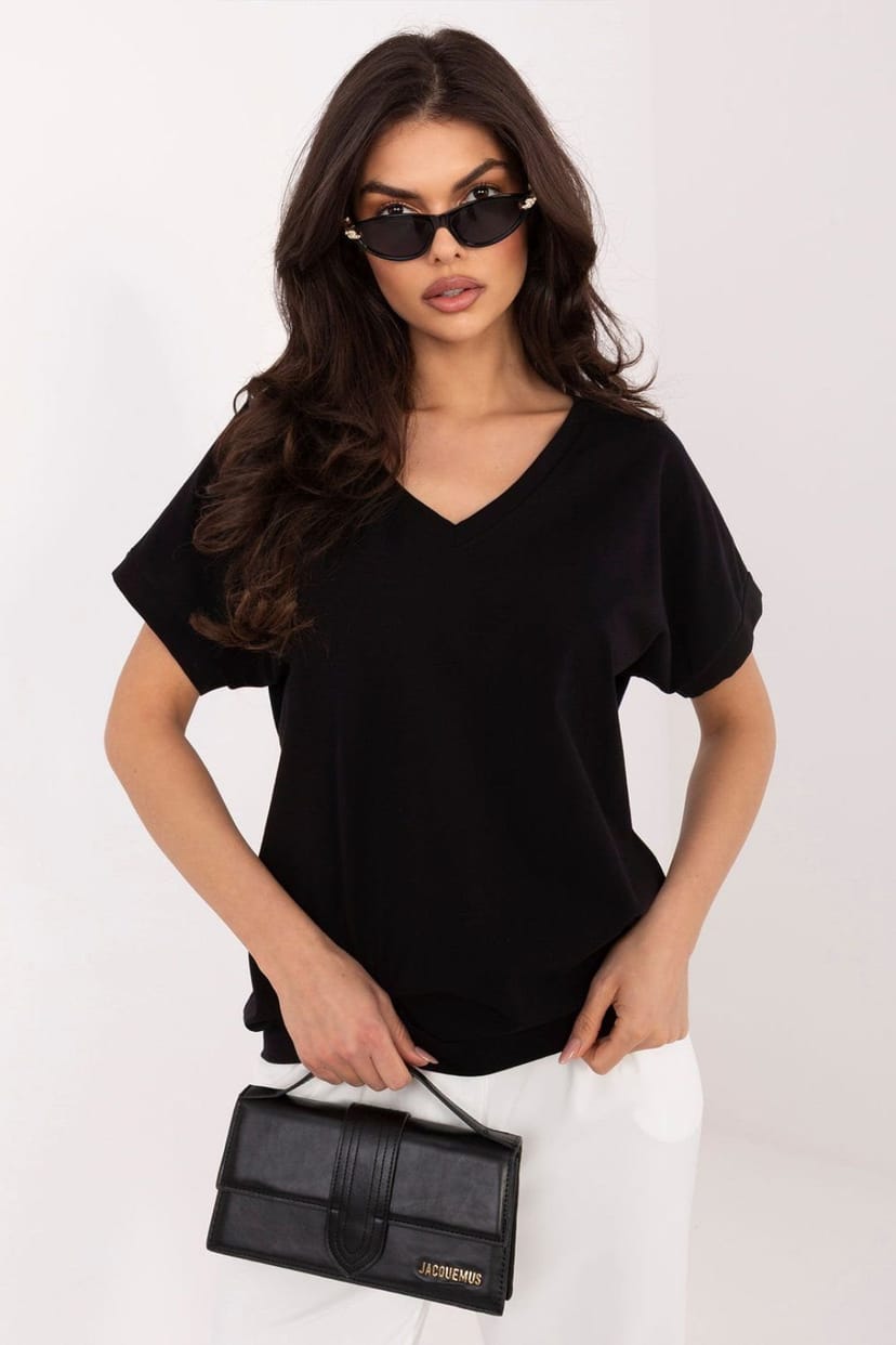 Love Lace Love Lace Women's Universal Cotton Elastane V Neck Blouse Style 226683 in Black - 1