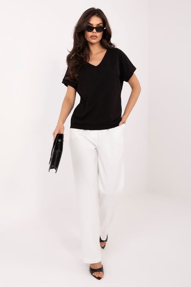 Love Lace Love Lace Women's Universal Cotton Elastane V Neck Blouse Style 226683 in Black - 2