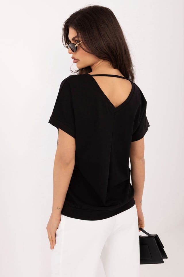 Love Lace Love Lace Women's Universal Cotton Elastane V Neck Blouse Style 226683 in Black - 3