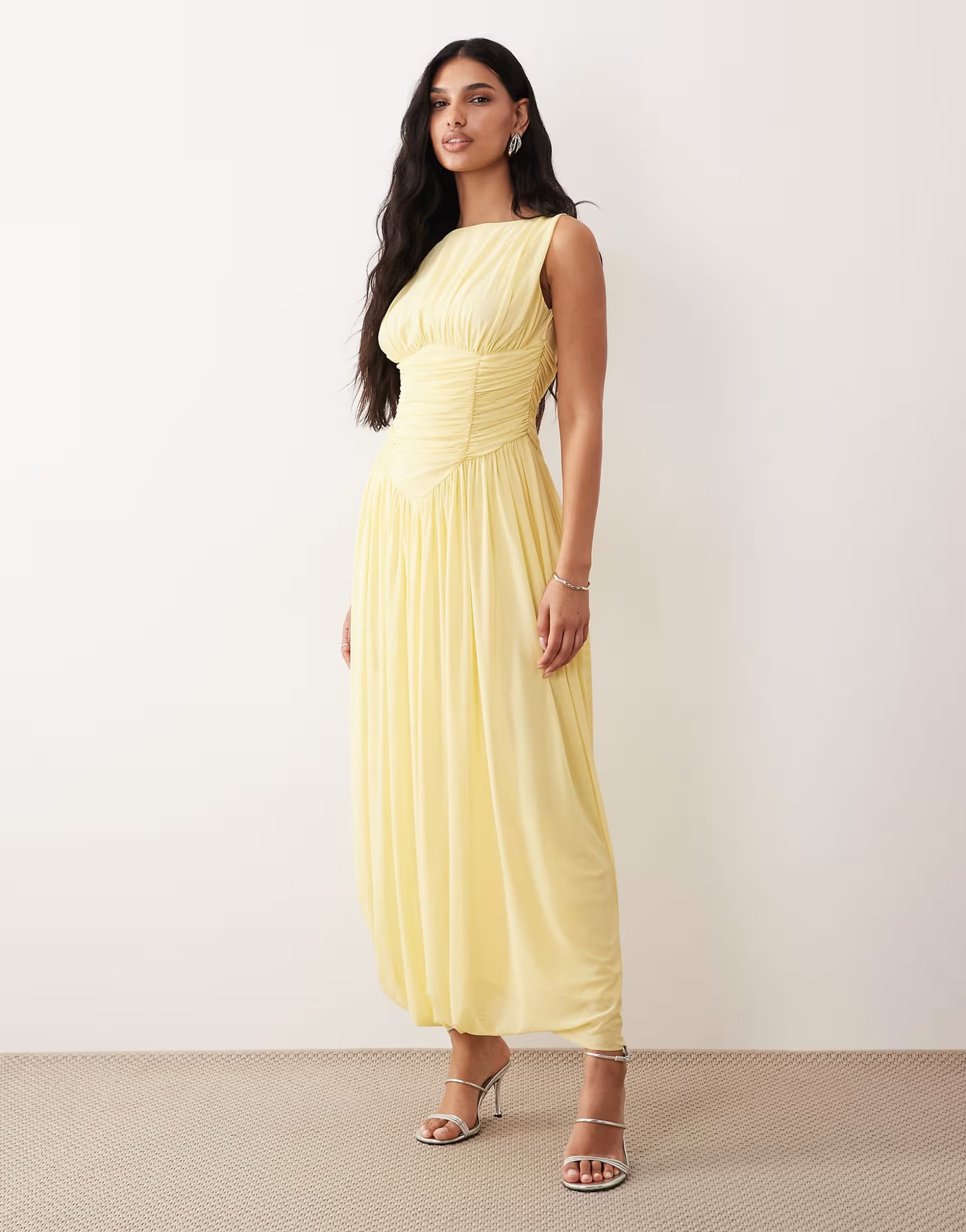 ASOS ASOS DESIGN slash neck asymmetric bubble hem dress in lemon
