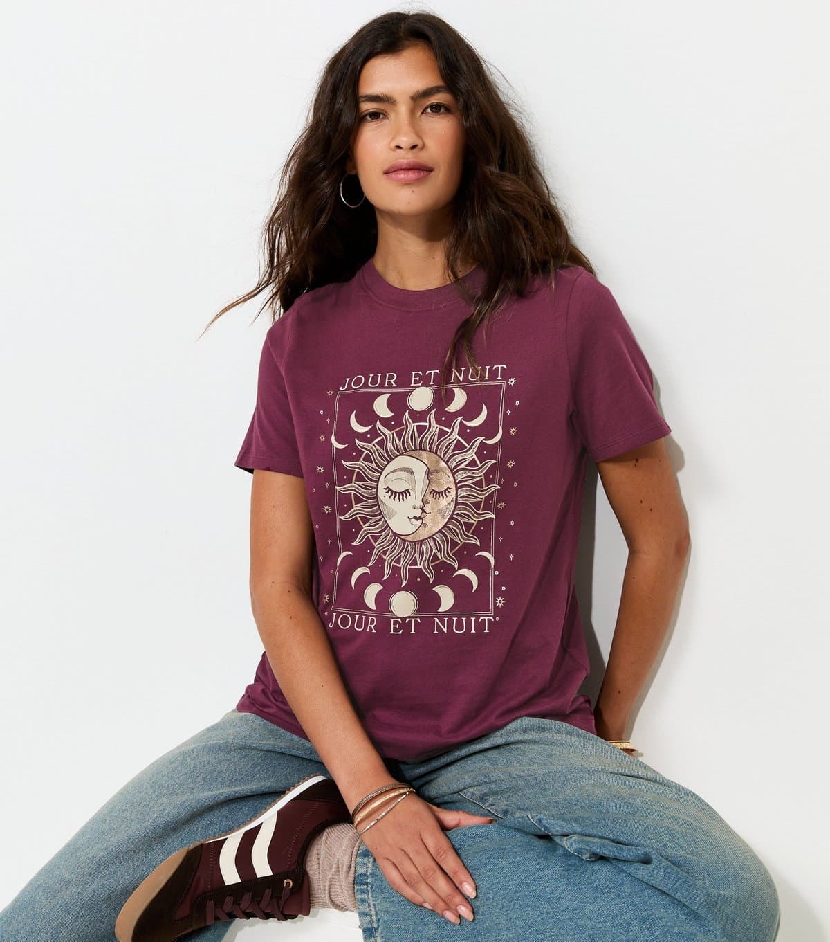 New Look New Look Dark Burgundy Cotton Graphic T-Shirt