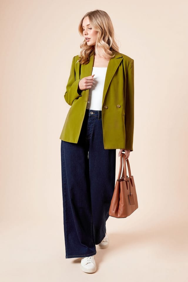 Dorothy Perkins Dorothy Perkins Women's Tailored Seam Front Detail Blazer in Khaki - 2