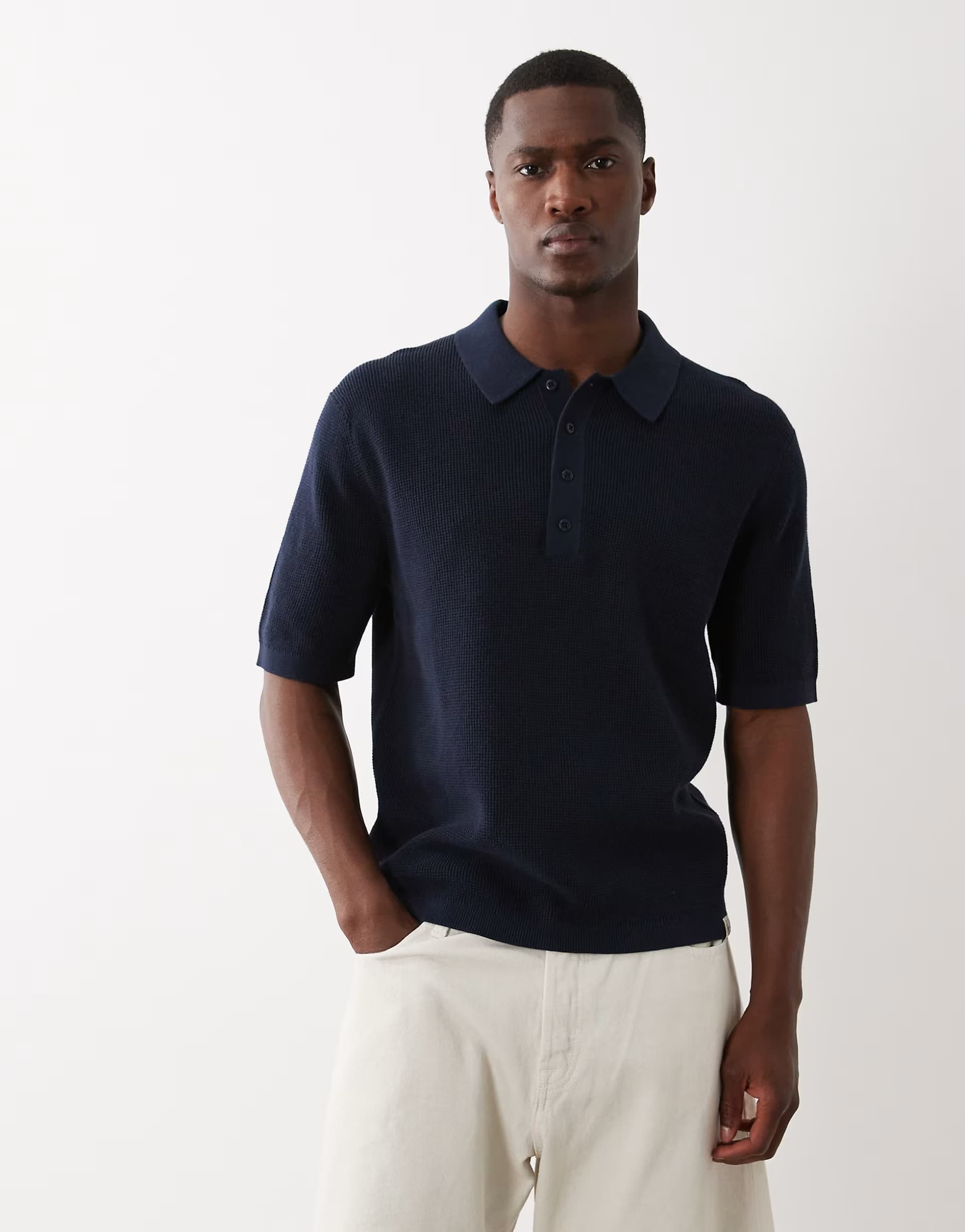 ASOS Calvin Klein Jeans waffle polo shirt in dark blue