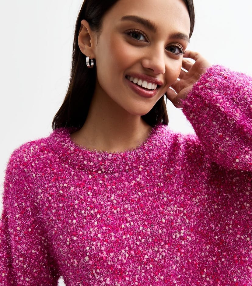 Sunshine Soul Women's Bright Pink Tinsel Knit Jumper Sunshine Soul New Look - 1