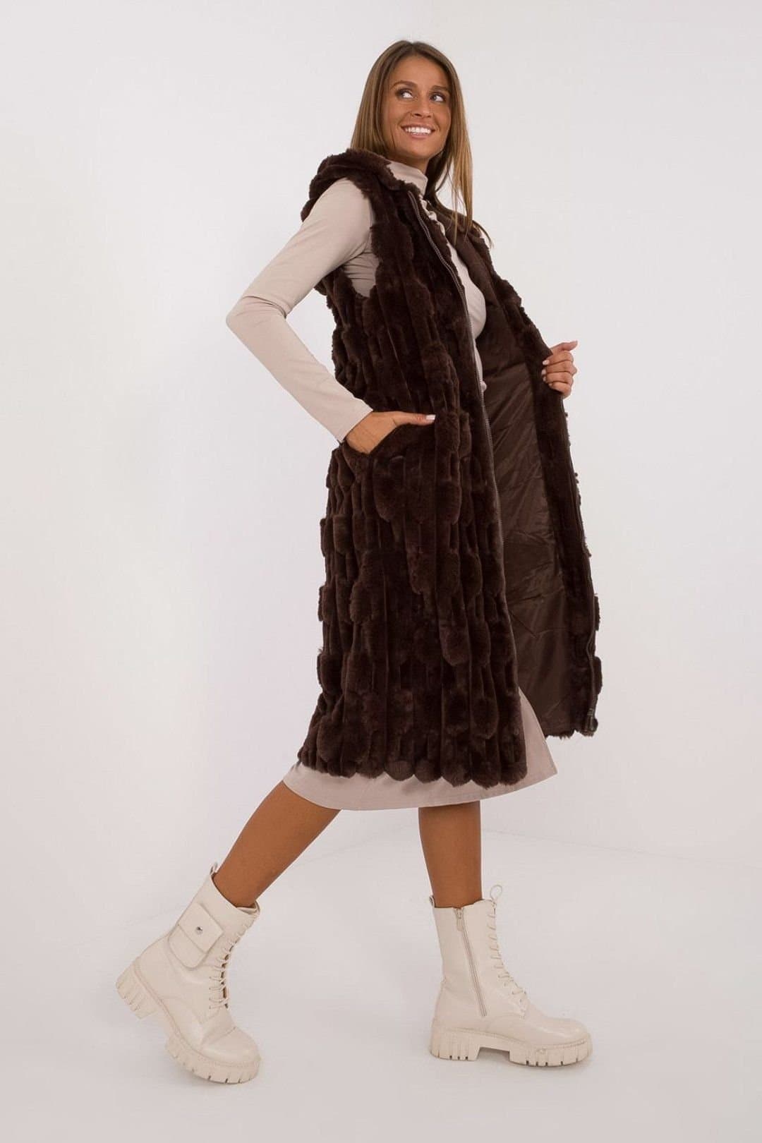 Love Lace Love Lace Brown Faux Fur Vest for Women