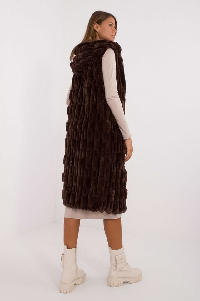 Love Lace Love Lace Women's Hooded Faux Fur Vest for Winter Comfort in Brown - 2