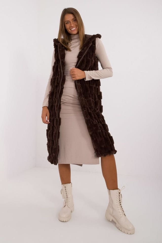 Love Lace Love Lace Women's Hooded Faux Fur Vest for Winter Comfort in Brown - 3