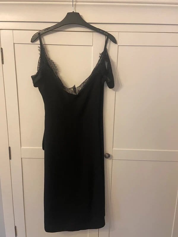 Never Fully Dressed Black Off-Shoulder Wrap Dress with Lace
