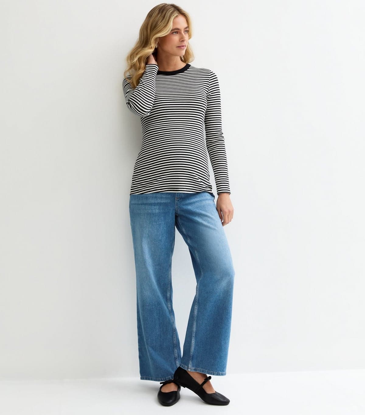 New Look Women's Maternity Mid Blue Wash Over Bump Wide Leg Jeans New Look