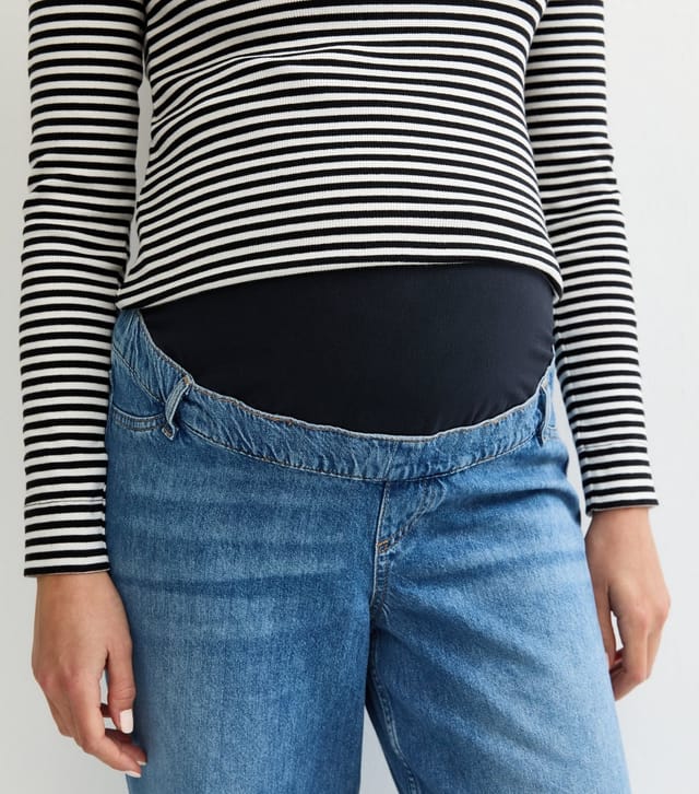 New Look Women's Maternity Mid Blue Wash Over Bump Wide Leg Jeans New Look - 2