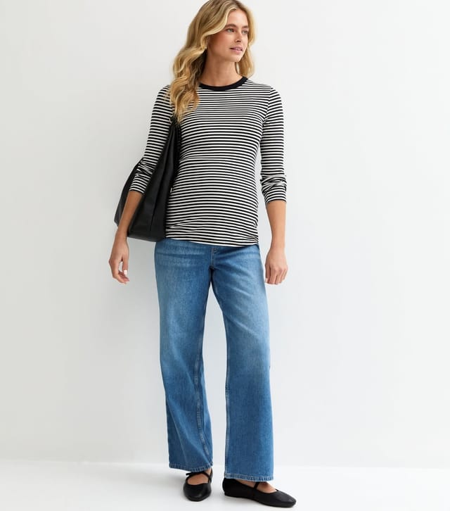 New Look Women's Maternity Mid Blue Wash Over Bump Wide Leg Jeans New Look - 3