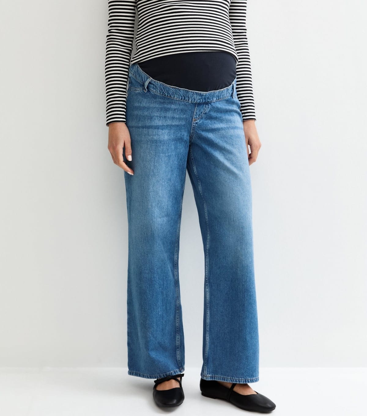 New Look Women's Maternity Mid Blue Wash Over Bump Wide Leg Jeans New Look - 4