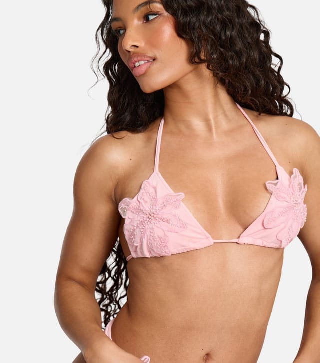 Public Desire Women's Light Pink Flower Appliqué Triangle Bikini Top Public Desire New Look - 2