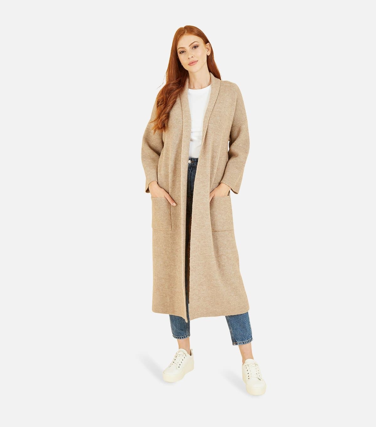 Yumi Yumi Cream Knit Long Cardigan