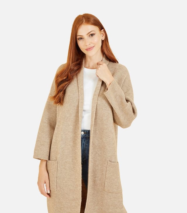 Yumi Women's Cream Knit Long Cardigan Yumi New Look - 3