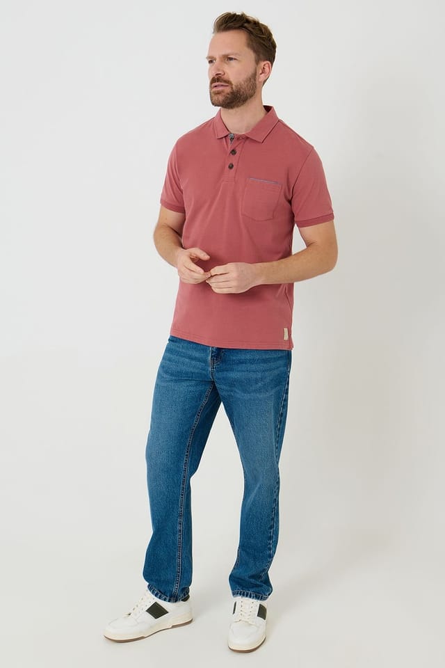 Saltwell Saltwell Men's Short Sleeve Cotton Polo Shirt in Pink - 3
