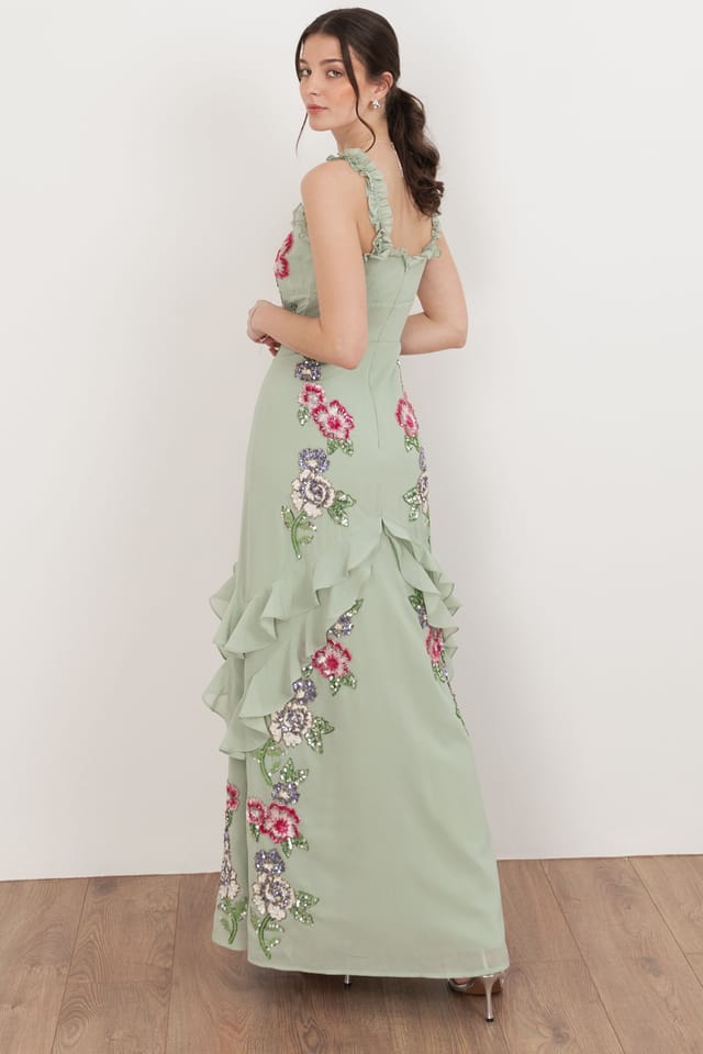 Maya Deluxe Maya Deluxe Women's Floral Embellished Ruffle Cami Maxi Dress in Mint - 2